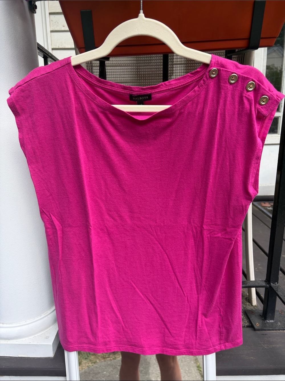Talbots Bright Pink Sleeveless Button-Shoulder Tank